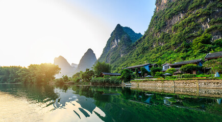 Green mountain and water natural landscape in Guilin, Guangxi, China.