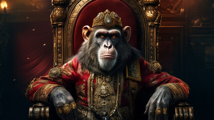 A royal monkey sitting on a throne , Generative AI