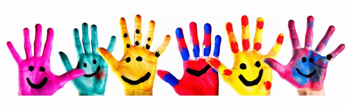 paint fun finger child concept hand art colorful artist smile. Generative AI.