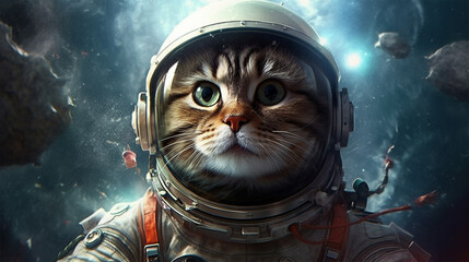 cat astronaut in a space suit dreaming of life amongst the stars, Generative AI