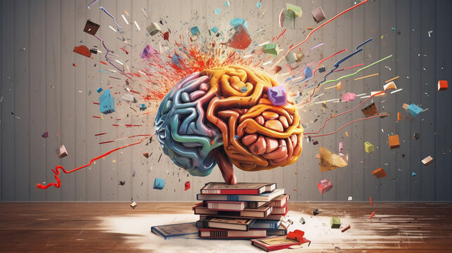 Concept art of a human brain exploding with knowledge and creativity. generative ai