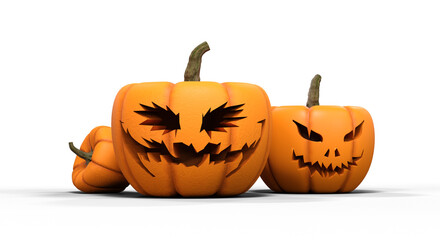 Jack O Lantern and bats under a light ray - transparent background - 3D rendering