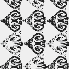 Ethnic Vector Pattern. Bohemian Peacock Print. Abstract Modern Batik. Monochrome and Greyscale Fashion Retro Art. Geometric Ikat Seamless Design. Vintage Ornament. Rhombus Watercolor Background.