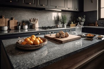 Decorate your kitchen with stone quartz countertops and slabs. Generative AI - obrazy, fototapety, plakaty