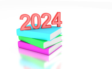New Year 2024 Creative Design Concept with books - 3D Rendered Image	
