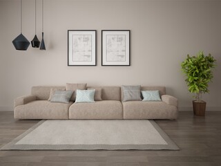 Mock up the perfect living room with a wide comfortable sofa and trendy decorative plaster.