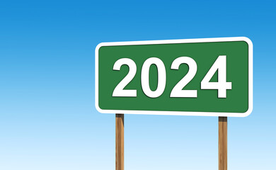 New Year 2024 Creative Design Concept   with Sign Board - 3D Rendered Image	
