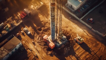 Photo aerial view piling rig working at construction site