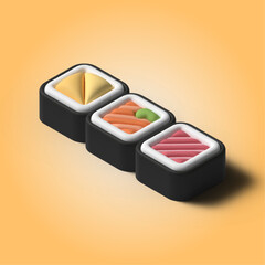 Set of 3D sushi maki roll collection