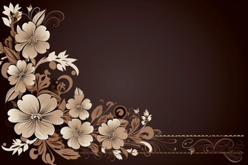A rich chocolate brown background with a flower border Flower wedding card, invitation, banner Generative AI