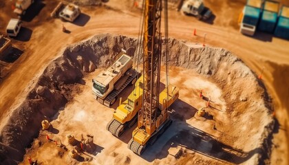 Photo aerial view piling rig working at construction site