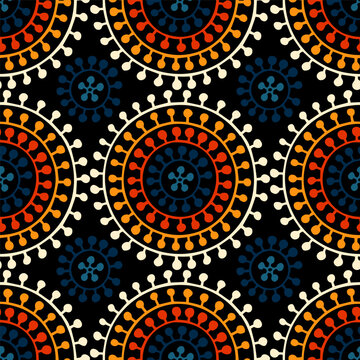 Seamless African pattern for fabric. The ornament is drawn in doodle style. Vector illustration.