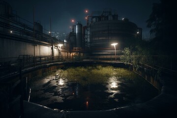 A sewage treatment facility against a dark backdrop. Rendered in 3D. Generative AI - obrazy, fototapety, plakaty