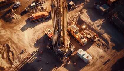 Photo aerial view piling rig working at construction site
