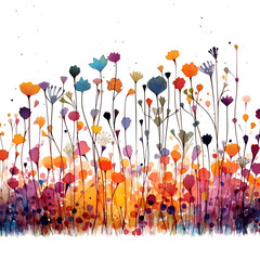 Colorful abstract flower meadow illustration, white background