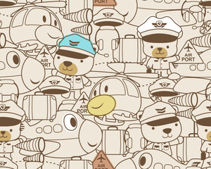 seamless pattern vector of cartoon air vehicles elements with cute bear in pilot costume © Bhonard21
