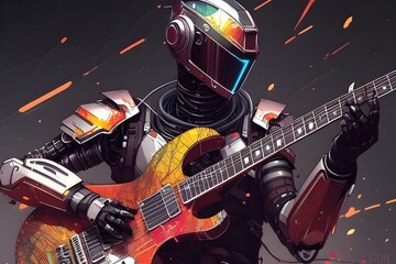 Obraz na płótnie Canvas robot with a guitar color illustration Generative AI