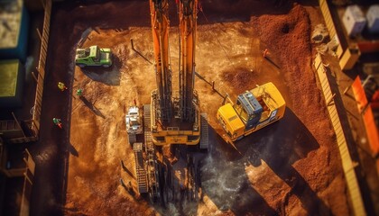 Photo aerial view piling rig working at construction site