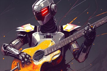Fototapeta na wymiar robot with a guitar color illustration Generative AI