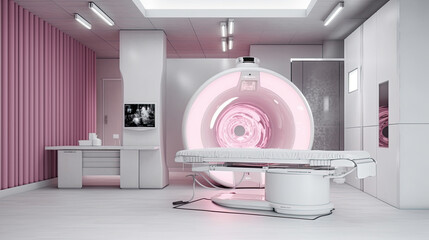 MRI - Magnetic resonance imaging scan device in Hospital. Medical Equipment and Health Care. Generative AI