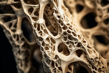 Microscopic bone structure of osteoporosis. Generative AI - obrazy, fototapety, plakaty