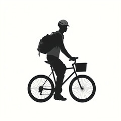 Obraz premium silhouette of delivery guy with cycle, isolated vector illustration on white background for logo, graphic design, advertising, and marketing. generative ai