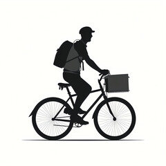 Obraz premium silhouette of delivery guy with cycle, isolated vector illustration on white background for logo, graphic design, advertising, and marketing. generative ai