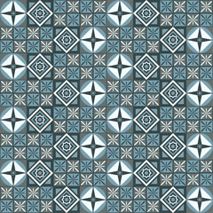 Decorative seamless vector pattern, blue gray mosaic, wallpaper, geometric background.