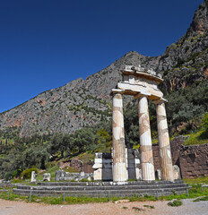 The Tholos of Delphi, a circular temple and one of the ancient structures of the Sanctuary of Athena Pronaia, Delphi, Greece