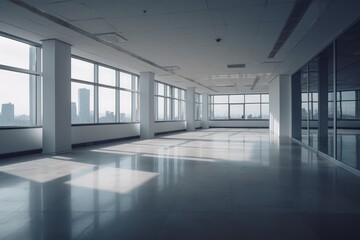Empty modern office space generative ai illustration with copy space 