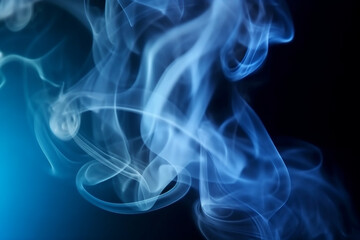 Beautiful abstract light background with blue smoke on dark black background, generated ai