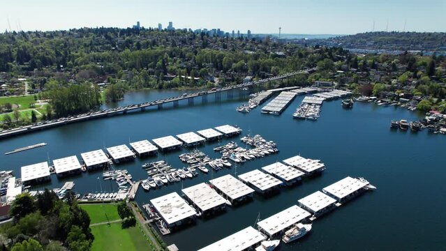Beautiful Seattle Aerial with Boats in Marina