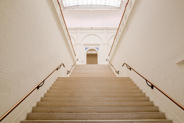 Amsterdam, Netherlands - March 30, 2023: Classic marble stairs at the Stedelijk Museum in Amsterdam
