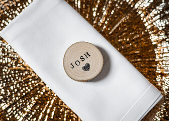 The name Josh - Stunning gold plated dinner plate with wooden name tag Joshua and love heart...
