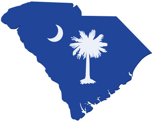 Map of South Carolina in colors of the state flag (cut out) - obrazy, fototapety, plakaty