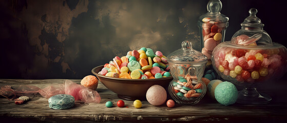 Beautiful colorful candy decoration background - generative AI - varieties of colorful candies