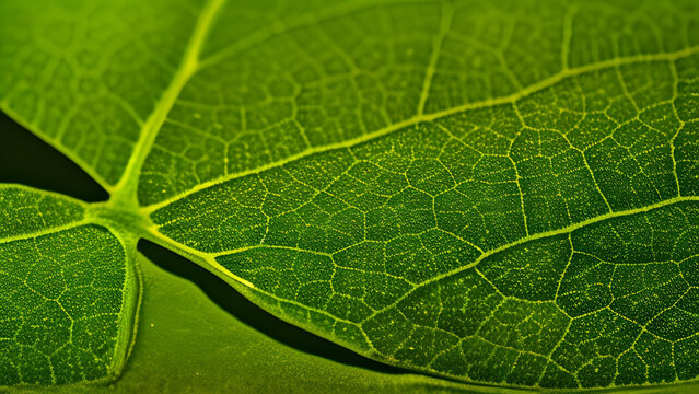 Background Texture Green Leaf Structure Macro Photography - AI Generative