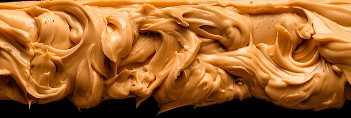 Peanut butter background, long banner, top view, copy space, generative ai