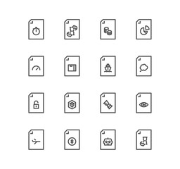 Set of document flow management related icons, form, data, document, batch processing, bureaucracy and linear variety vectors.