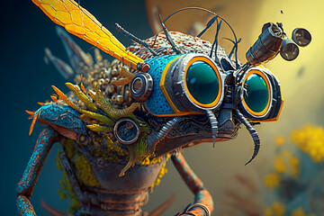 3d insects  character style nft collection with VR goggles immersed in backlit diffuse liquid. metaverse concept, technology, video games and virtual reality, generative artificial intelligence