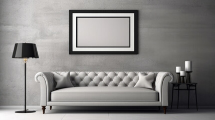 Mockup of poster frame in living room. Illustration AI Generative.