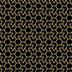 The geometric pattern with lines. Seamless vector background. Gold and black texture. Graphic modern pattern. Simple lattice graphic design