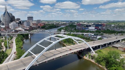 Nashville, TN downtown city skyline architecture on Southern landscape Country Music capital of USA with beautiful office towers on Sunny day