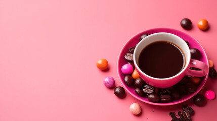 Coffee Beans On Pink Background