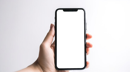 Phone screen mockup with hand holding a smartphone. Isolated PNG screen generate ai	