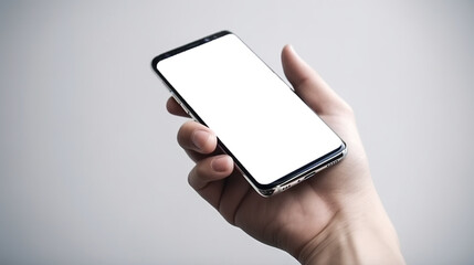 Phone screen mockup with hand holding a smartphone. Isolated PNG screen generate ai	