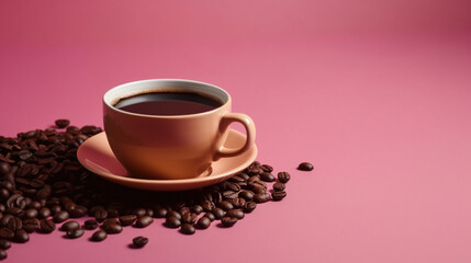 Coffee Beans On Pink Background