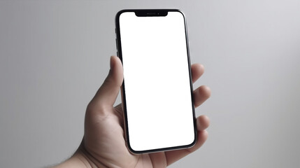 Phone screen mockup with hand holding a smartphone. Isolated PNG screen generate ai	