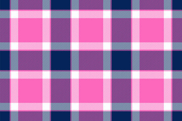 Plaid background, check seamless pattern in pink. Vector fabric texture for textile print, wrapping paper, gift card or wallpaper.