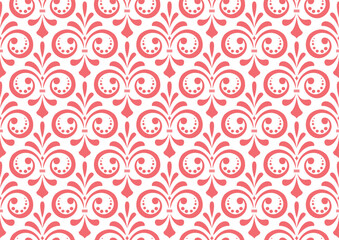 Wallpaper in the style of Baroque. Seamless vector background. White and pink floral ornament. Graphic pattern for fabric, wallpaper, packaging. Ornate Damask flower ornament